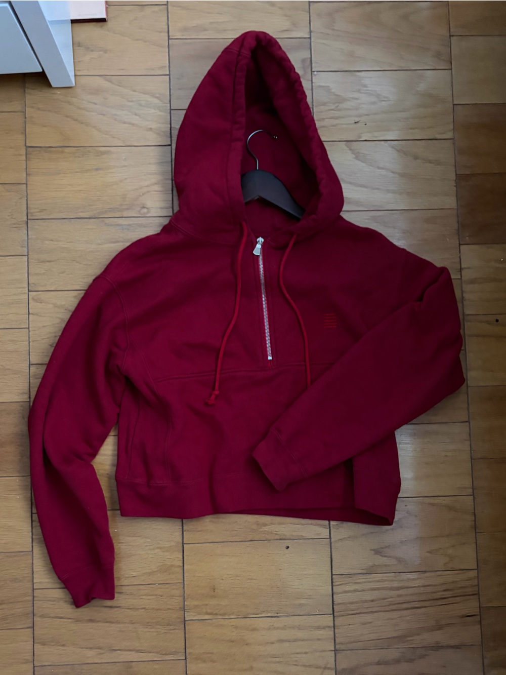 Cropped Half-Zip Hooded Sweatshirt in Deep Red